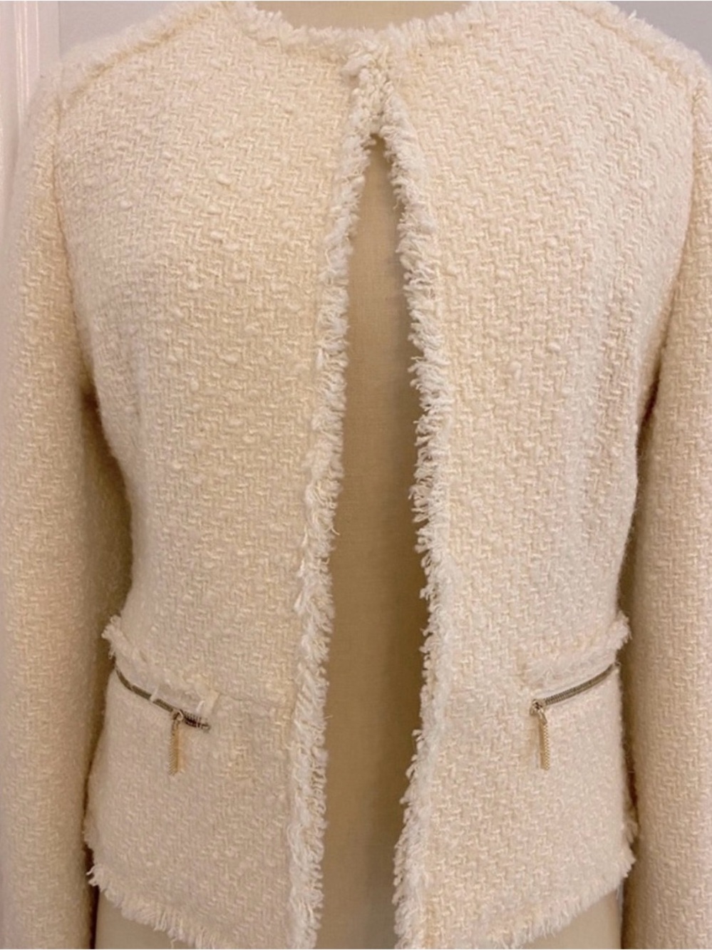 Ted Baker Cream Bouclé Fringe Open-Front Women's Jacket